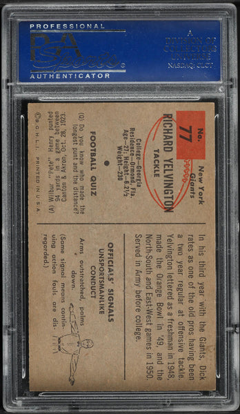 1954 Bowman FB Card # 77 Richard Yelvington New York Giants ROOKIE RC PSA 8 (MGD2)