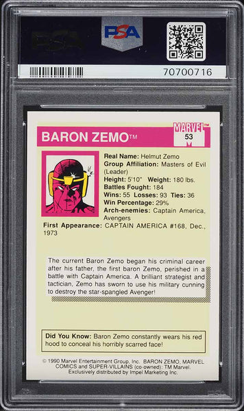 1990 Impel Marvel Universe Card # 53 Baron Zemo PSA 10 GEM MINT (MGD2)