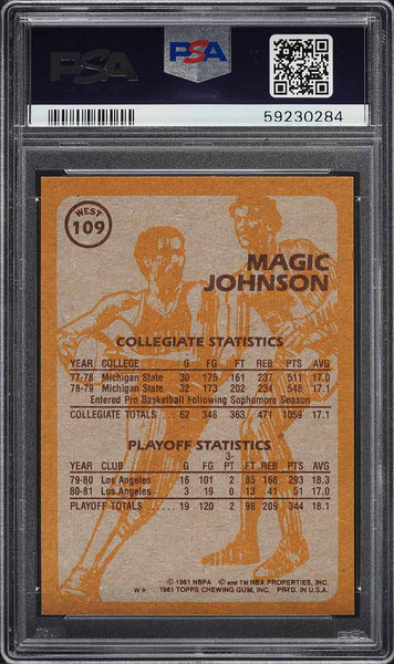 1981 Topps BkB Card #109 Magic Johnson Los Angeles Lakers HOF WEST PSA 9 MINT (MGD2)