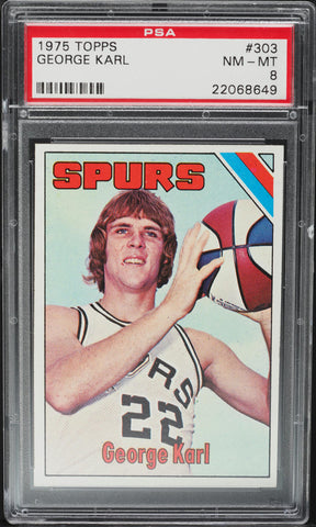 1975 Topps BkB Card #303 George Karl San Antonio Spurs HOF PSA 8 NM-MT (MGD2)