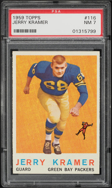 1959 Topps FB Card #116 Jerry Kramer Packers ROOKIE RC HOF PSA 7 NRMT (MGD2)