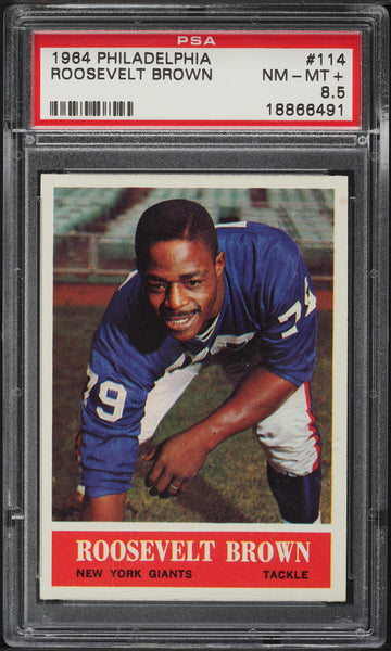 1964 Philadelphia FB Card #114 Roosevelt Brown New York Giants HOF PSA 8.5 (MGD2)