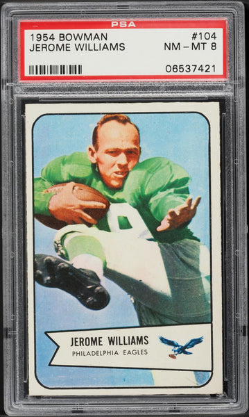 1954 Bowman FB Card #104 Jerome Williams Philadelphia Eagles ROOKIE RC PSA 8 (MGD2)