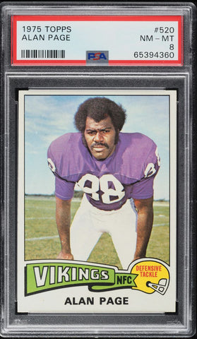 1975 Topps FB Card #520 Alan Page Minnesota Vikings HOF PSA 8 NM-MT (MGD2)