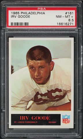 1965 Philadelphia FB Card #161 Irv Goode St. Louis Cardinals ROOKIE RC PSA 8.5 (MGD2)