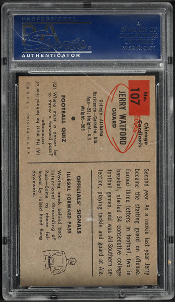 1954 Bowman FB Card #107 Jerry Watford Chicago Cardinals ROOKIE RC PSA 8 NM-MT (MGD2)