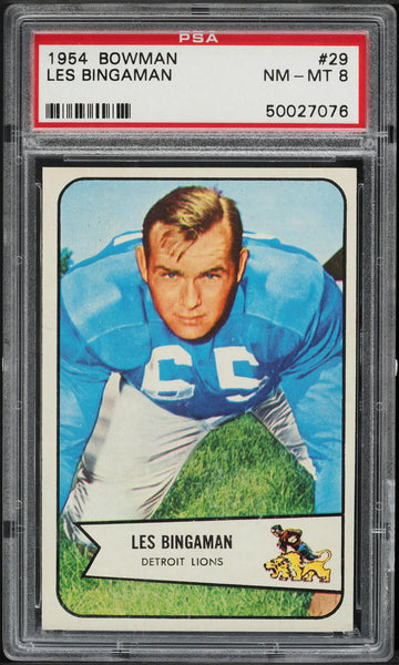 1954 Bowman FB Card # 29 Les Bingaman Detroit Lions ROOKIE RC PSA 8 NM-MT (MGD2)