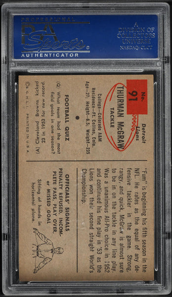 1954 Bowman FB Card # 91 Thurman McGraw Detroit Lions HOF PSA 8 NM-MT (MGD2)