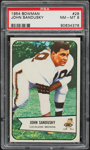 1954 Bowman FB Card # 28 John Sandusky Cleveland Browns PSA 8 NM-MT (MGD2)