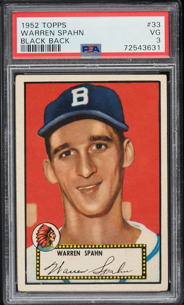 1952 Topps BB Card # 33 Warren Spahn Boston Braves HOF PSA 3 VG PWCC-E (MGD2)