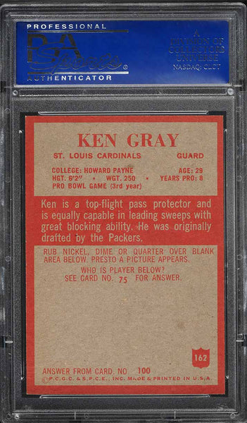 1965 Philadelphia FB Card #162 Ken Gray St. Louis Cardinals PSA 8 NM-MT (MGD2)