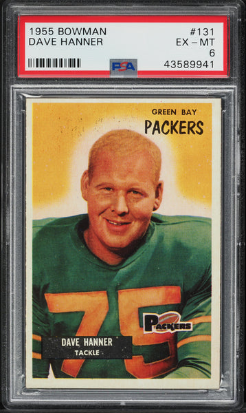 1955 Bowman FB Card #131 Dave Hanner Green Bay Packers HOF PSA 6 EXMT (MGD2)