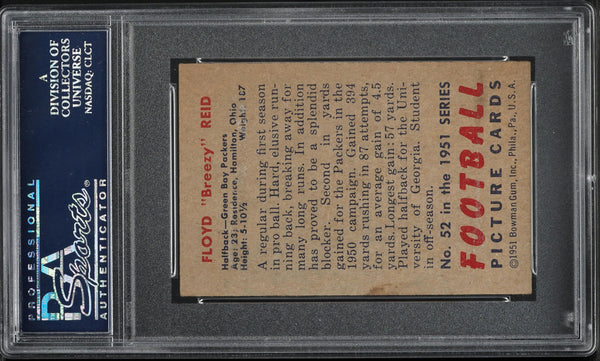 1951 Bowman FB Card # 52 Floyd Reid Green Bay Packers ROOKIE RC PSA 5 EX (MGD2)