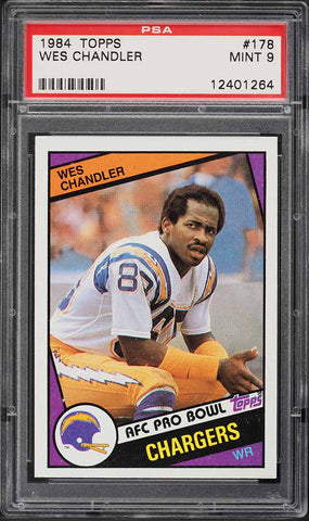 1984 Topps FB Card #178 Wes Chandler San Diego Chargers HOF PRO BOWL PSA 9 MINT (MGD2)