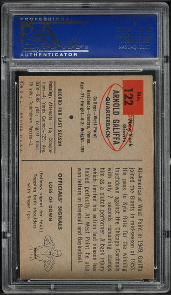 1954 Bowman FB Card #122 Arnold Galiffa New York Giants HOF ROOKIE RC PSA 8 (MGD2)