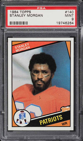 1984 Topps FB Card #140 Stanley Morgan New England Patriots HOF PSA 9 MINT (MGD2)