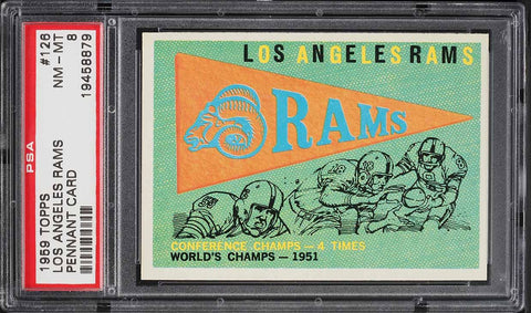 1959 Topps FB Card #126 Los Angeles Rams PENNANT CARD PSA 8 NM-MT (MGD2)