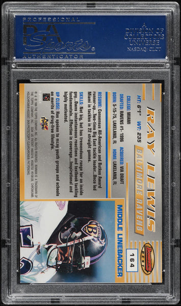 1996 Bowman's Best FB Card #164 Ray Lewis Ravens HOF ROOKIE RC PSA 10 GEM MINT (MGD2)