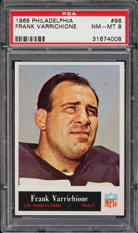 1965 Philadelphia FB Card # 96 Frank Varrichione Los Angeles Rams PSA NM-MT 8 (MGD2)