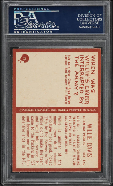 1967 Philadelphia FB Card # 76 Willie Davis Green Bay Packers HOF PSA 8 NM-MT (MGD2)