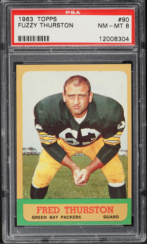 1963 Topps FB Card # 90 Fuzzy Thurston Green Bay Packers HOF PSA 8 NM-MT (MGD2)