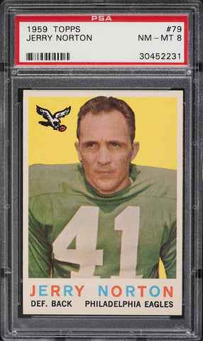 1959 Topps FB Card # 79 Jerry Norton Philadelphia Eagles PSA 8 NM-MT (MGD2)