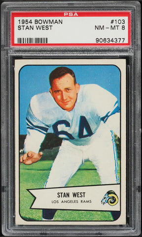 1954 Bowman FB Card #103 Stan West Los Angeles Rams ROOKIE RC PSA 8 NM-MT (MGD2)