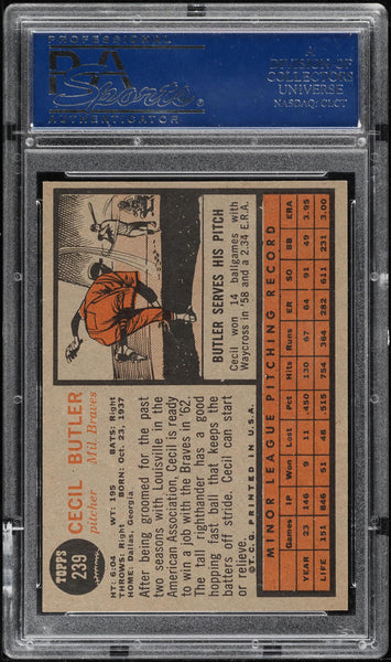 1962 Topps BB Card #239 Cecil Butler Milwaukee Braves ROOKIE RC PSA 7.5 NRMT+ (MGD2)