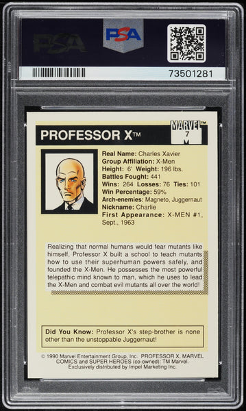 1990 Impel Marvel Universe Card # 7 Professor X PSA 10 GEM MINT (MGD2)