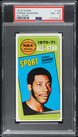 1970 Topps BkB Card #109 Connie Hawkins Phoenix Suns HOF ALL-STAR PSA 8 NM-MT (MGD2)