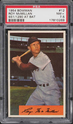 1954 Bowman BB Card # 12 Roy McMillan Cincinnati Reds HOF 551/1290 @ Bat PSA 7.5 (MGD2)