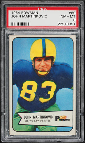 1954 Bowman FB Card # 80 John Martinkovic Green Bay Packers HOF ROOKIE RC PSA 8 (MGD2)