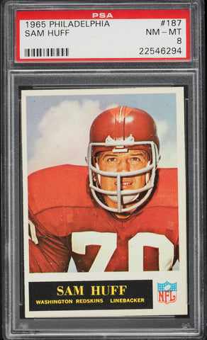 1965 Philadelphia FB Card #187 Sam Huff Washington Redskins HOF PSA 8 NM-MT (MGD2)