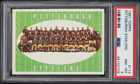 1961 Topps FB Card #112 Pittsburgh Steelers TEAM CARD PSA 8 NM-MT (MGD2)