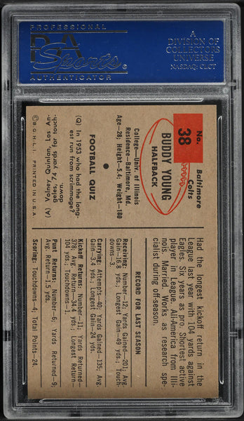 1954 Bowman FB Card # 38 Buddy Young Baltimore Colts HOF PSA 8 NM-MT (MGD2)