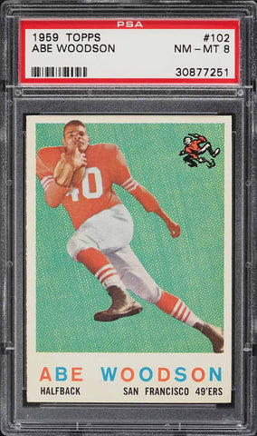 1959 Topps FB Card #102 Abe Woodson San Francisco 49ers ROOKIE RC PSA 8 NM-MT (MGD2)