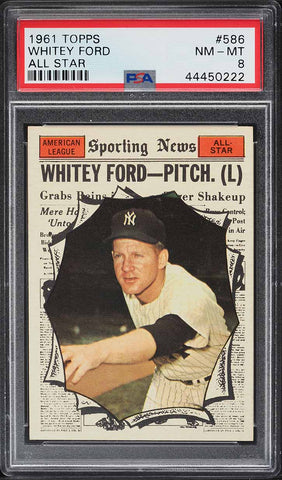 1961 Topps BB Card #586 Whitey Ford New York Yankees HOF ALL-STAR PSA 8 NM-MT (MGD2)