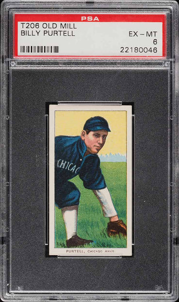 1909-11 T206 Billy Purtell Chicago, OLD MILL PSA 6 EXMT PWCC-A (MGD2)