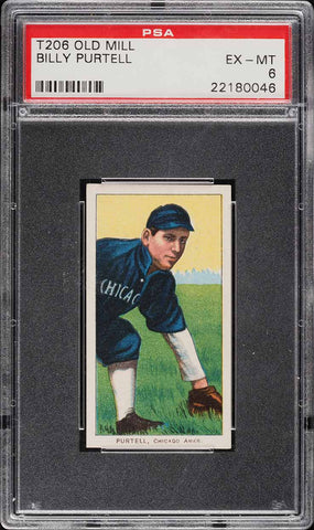 1909-11 T206 Billy Purtell Chicago, OLD MILL PSA 6 EXMT PWCC-A (MGD2)