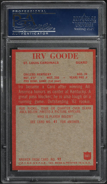 1965 Philadelphia FB Card #161 Irv Goode St. Louis Cardinals ROOKIE RC PSA 8.5 (MGD2)