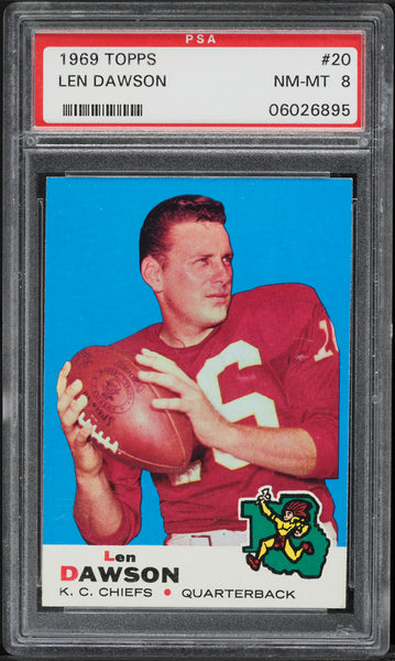 1969 Topps FB Card # 20 Len Dawson Kansas City Chiefs HOF PSA 8 NM-MT (MGD2)