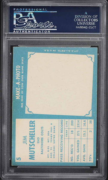 1961 Topps FB Card # 5 Jim Mutscheller Baltimore Colts PSA 8 NM-MT (MGD2)