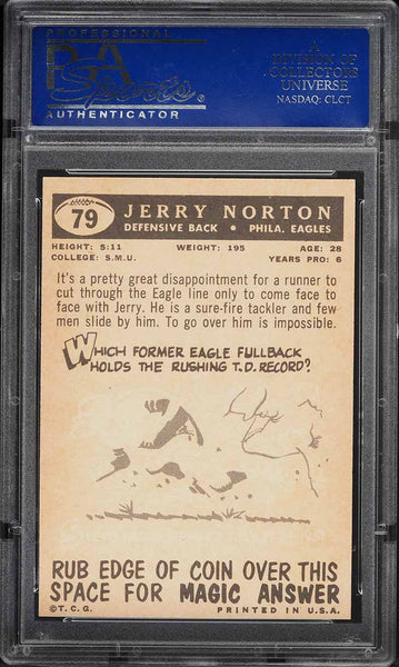 1959 Topps FB Card # 79 Jerry Norton Philadelphia Eagles PSA 8 NM-MT (MGD2)