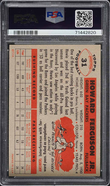 1956 Topps FB Card # 31 Howard Ferguson Green Bay Packers HOF PSA 6 EXMT (MGD2)