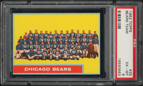 1962 Topps FB Card # 25 Chicago Bears TEAM CARD PSA 6 EXMT (MGD2)