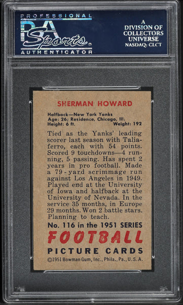 1951 Bowman FB Card #116 Sherman Howard New York Yanks ROOKIE RC PSA 6 EXMT (MGD2)