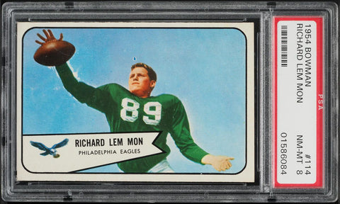 1954 Bowman FB Card #114 Richard Lem Mon Philadelphia Eagles ROOKIE RC PSA 8 (MGD2)