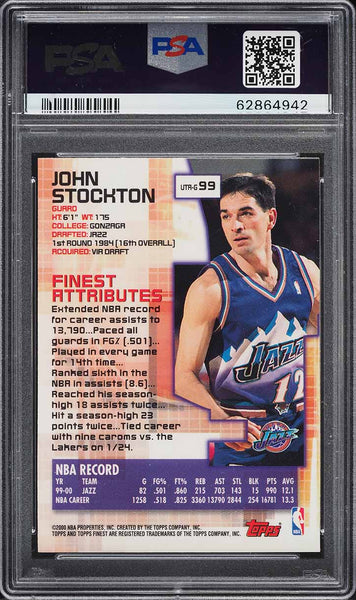 2000 Finest BkB Card # 99 John Stockton Utah Jazz HOF PSA 9 MINT (MGD2)