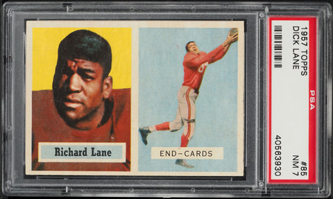 1957 Topps FB Card # 85 Dick Lane Chicago Cardinals ROOKIE RC HOF PSA 7 NRMT (MGD2)