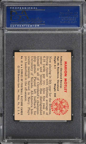 1950 Bowman FB Card # 43 Marion Motley Cleveland Browns HOF ROOKIE RC PSA 7 NRMT (MGD3)